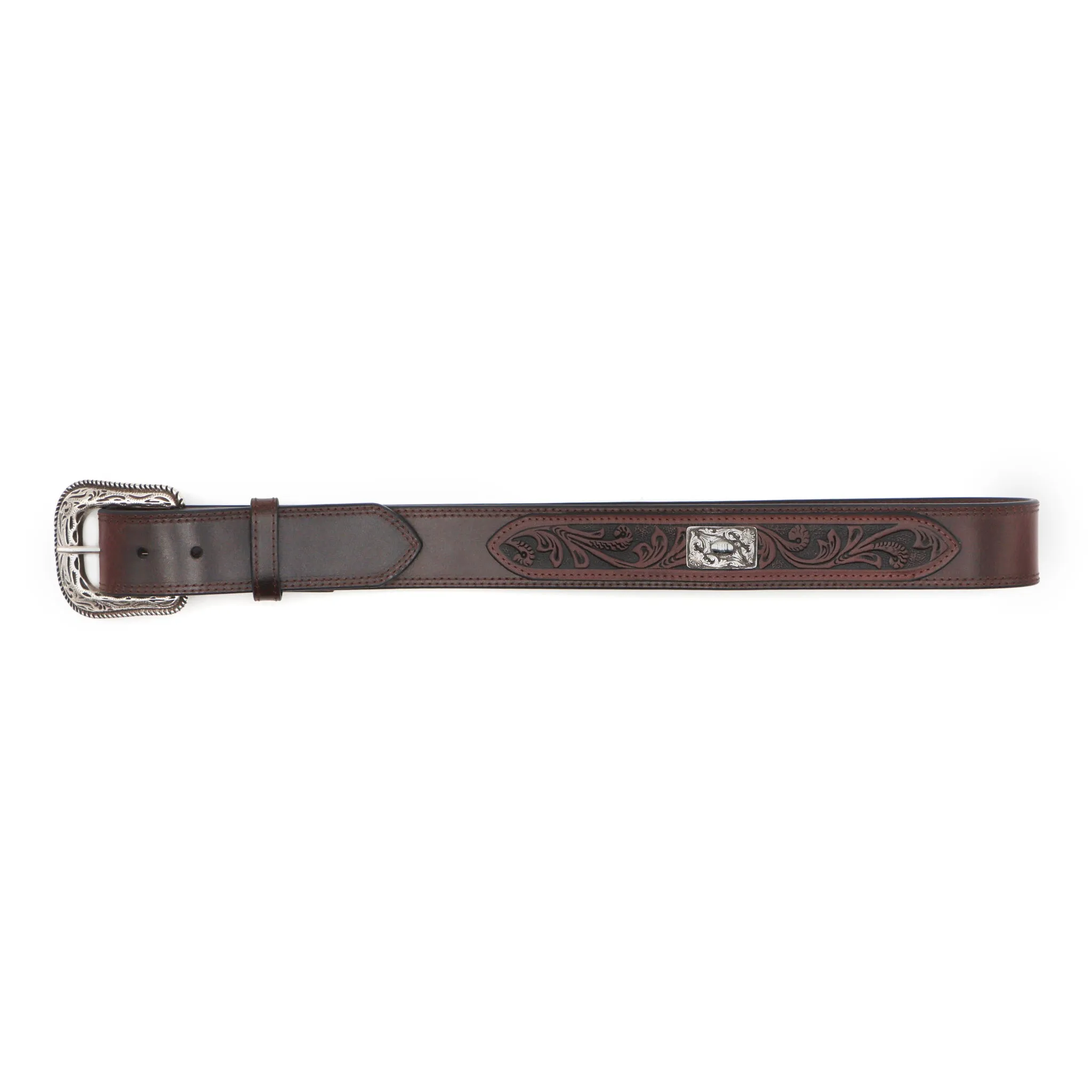 1 1/2" Tooled and Metal Concho Overlay Belt