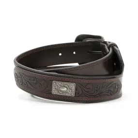 1 1/2" Tooled and Metal Concho Overlay Belt