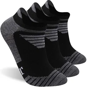 90% Merino Wool Socks Men and Women, RTZAT No Show Low Cut 3 Pairs Cushioned Athletic Moisture Wicking Running Ankle Sock,Black&Dark Gray, Medium