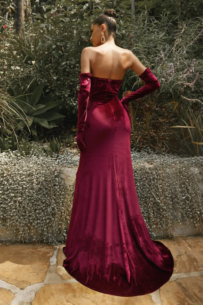 Andromeda | Velvet Strapless Fitted Gown with Gloves | LaDivine CH176