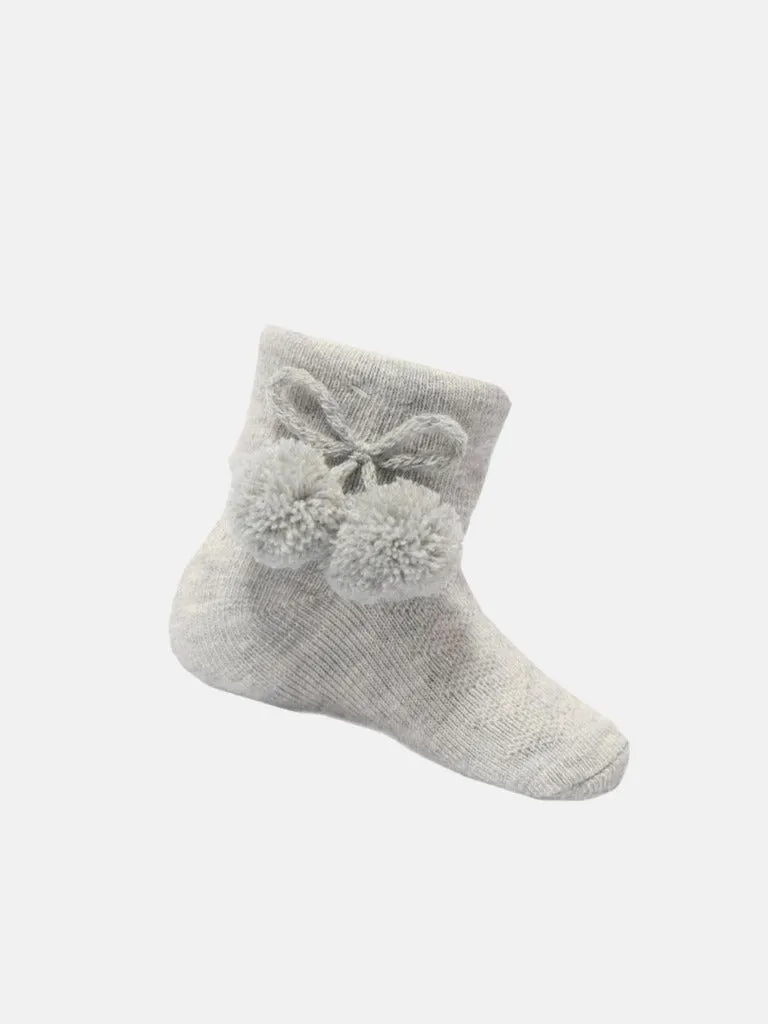 Baby Unisex Knitted Pom-pom Ankle Socks-Grey