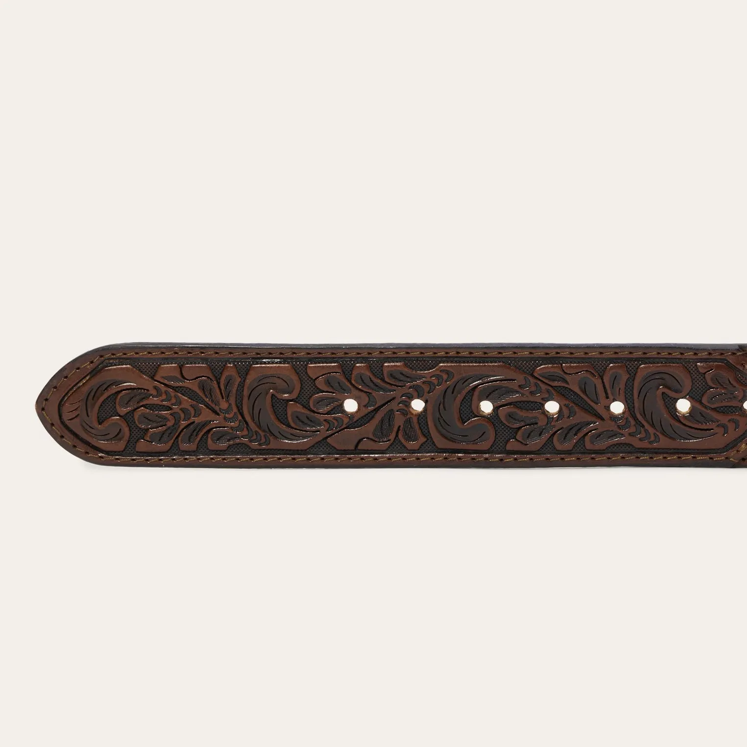 Bison Leather Tooled Tab Belt