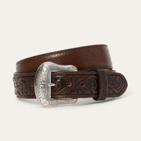 Bison Leather Tooled Tab Belt