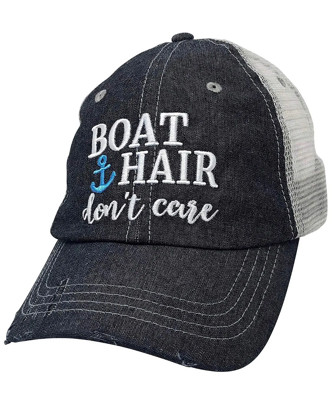 Boat Hair Kinda Day Distressed Trucker Hat -366