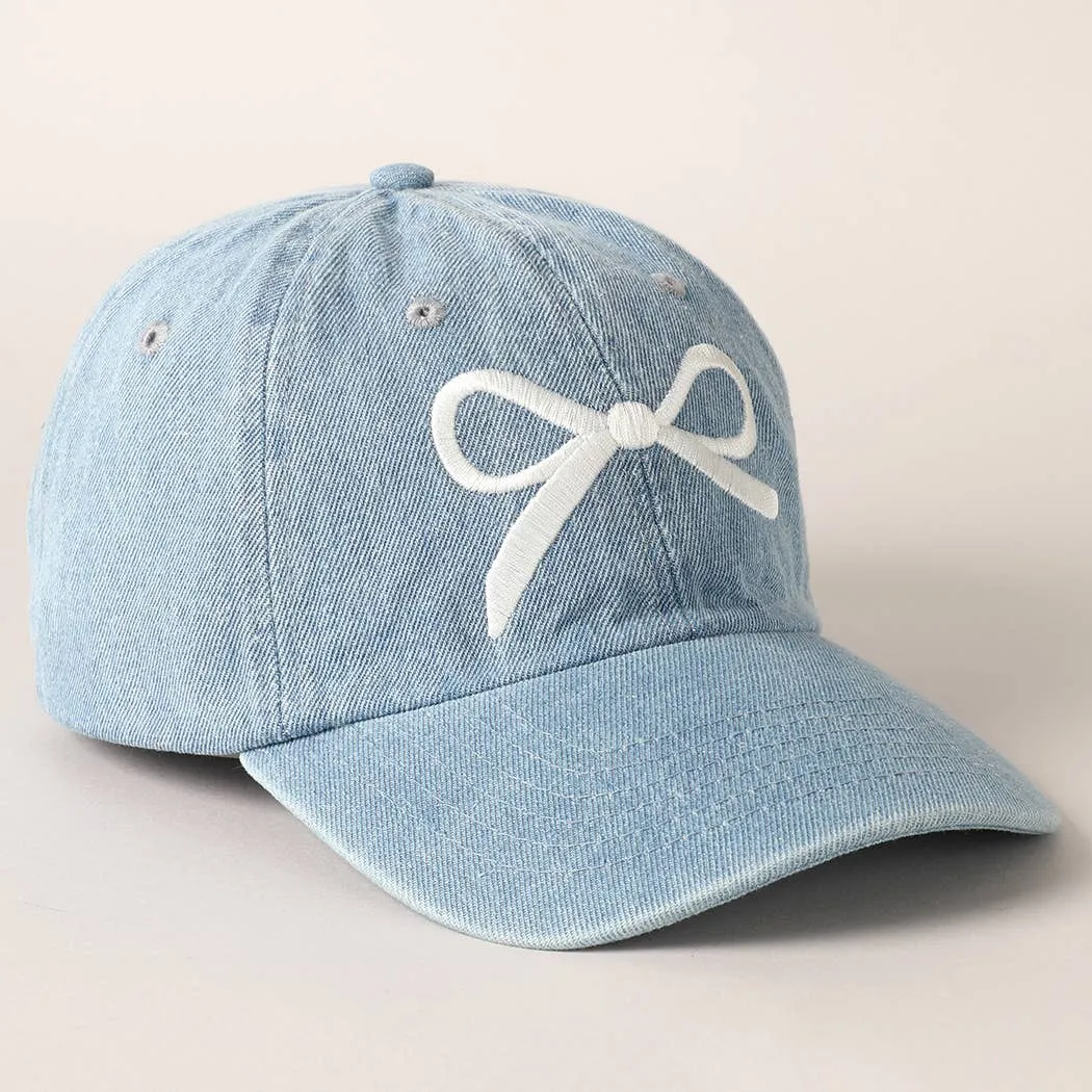 Bow Embroidered Denim Baseball Cap