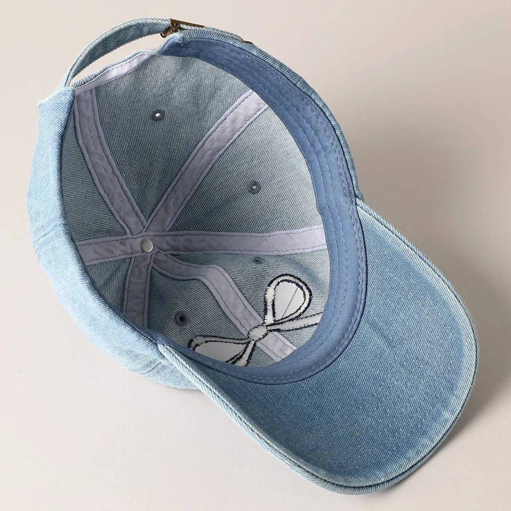 Bow Embroidered Denim Baseball Cap