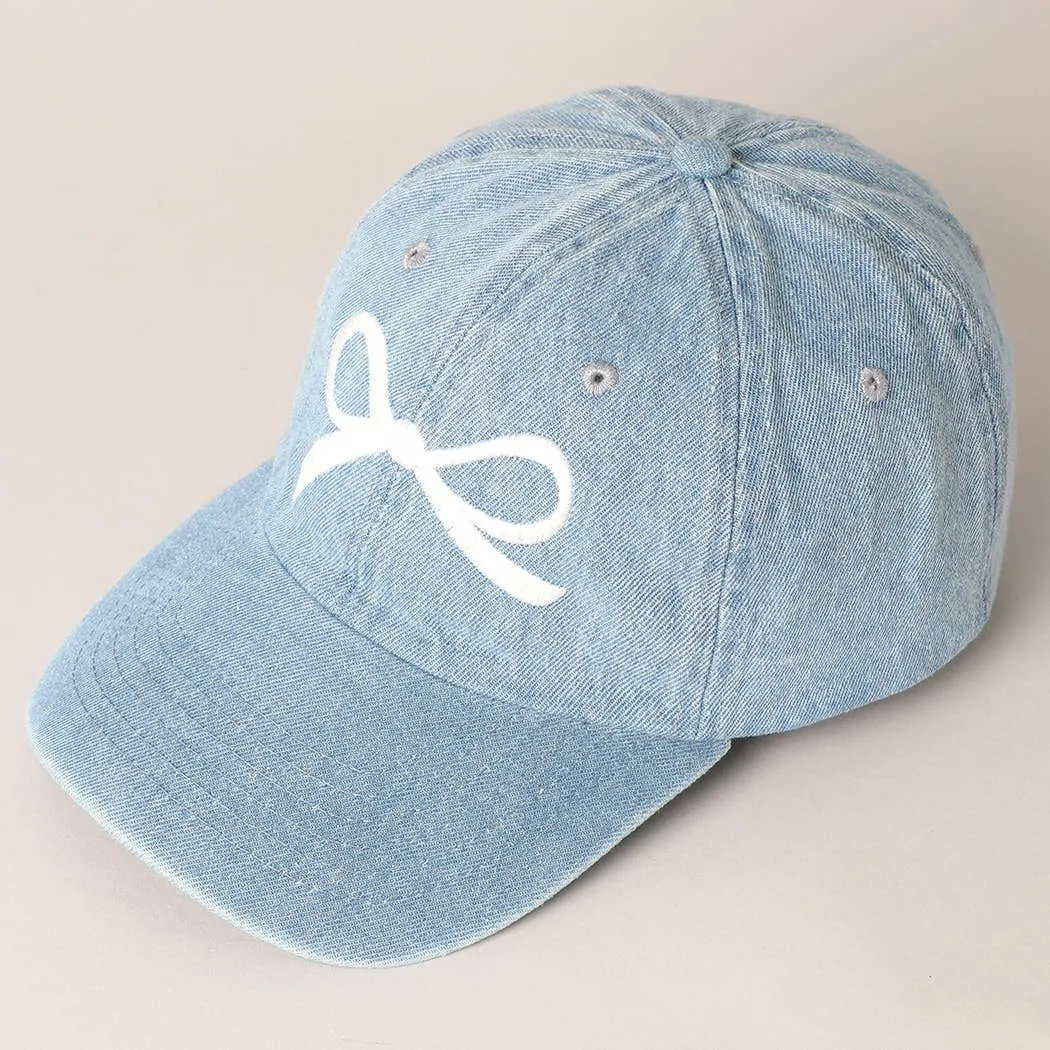 Bow Embroidered Denim Baseball Cap