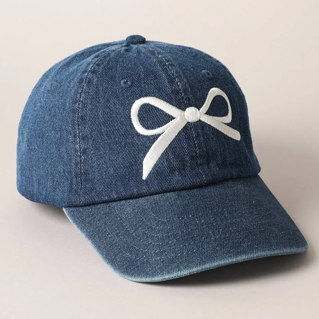 Bow Embroidered Denim Baseball Cap