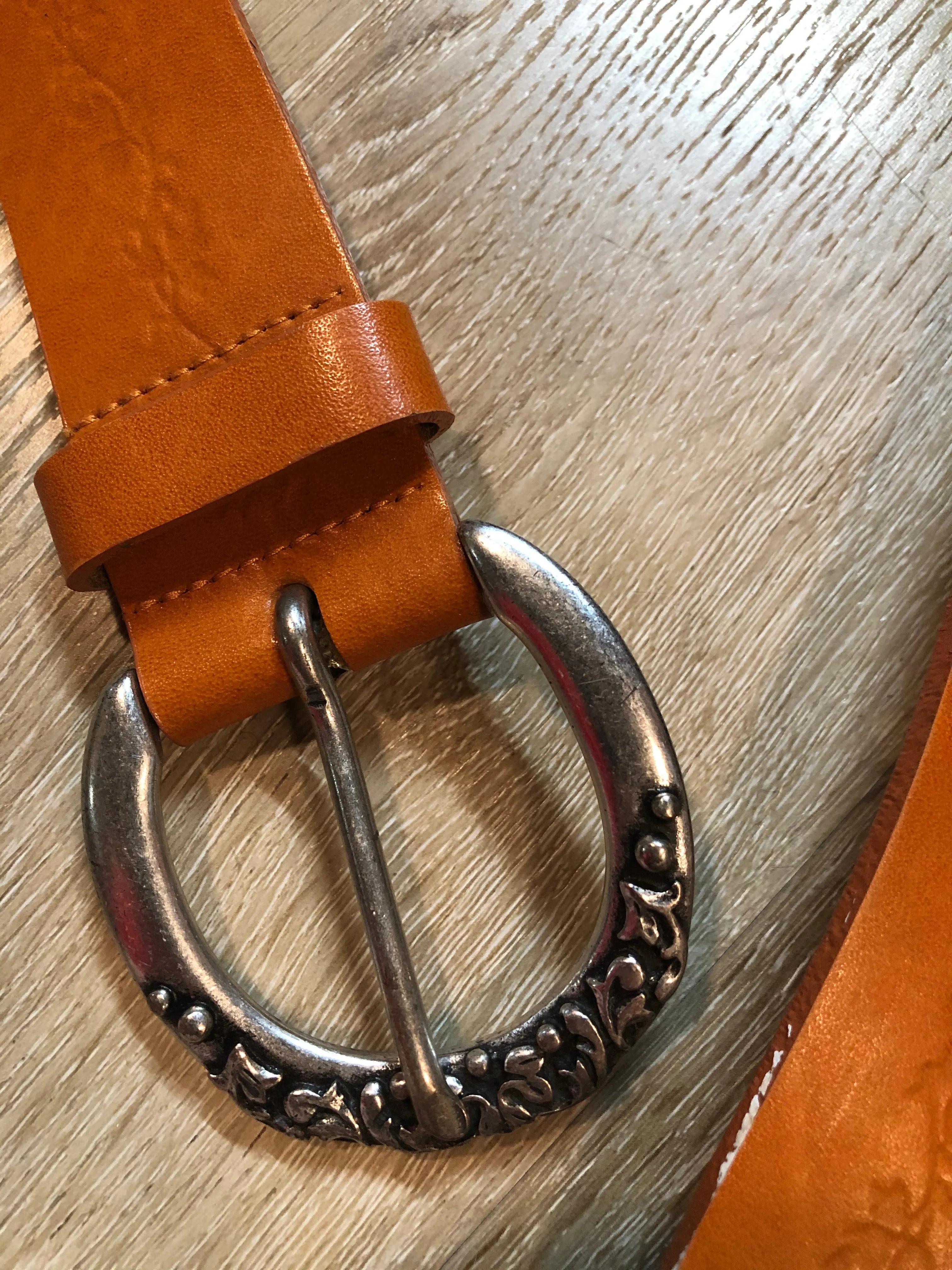 Brown Leather Belt with Floral Tooling, Made in Canada