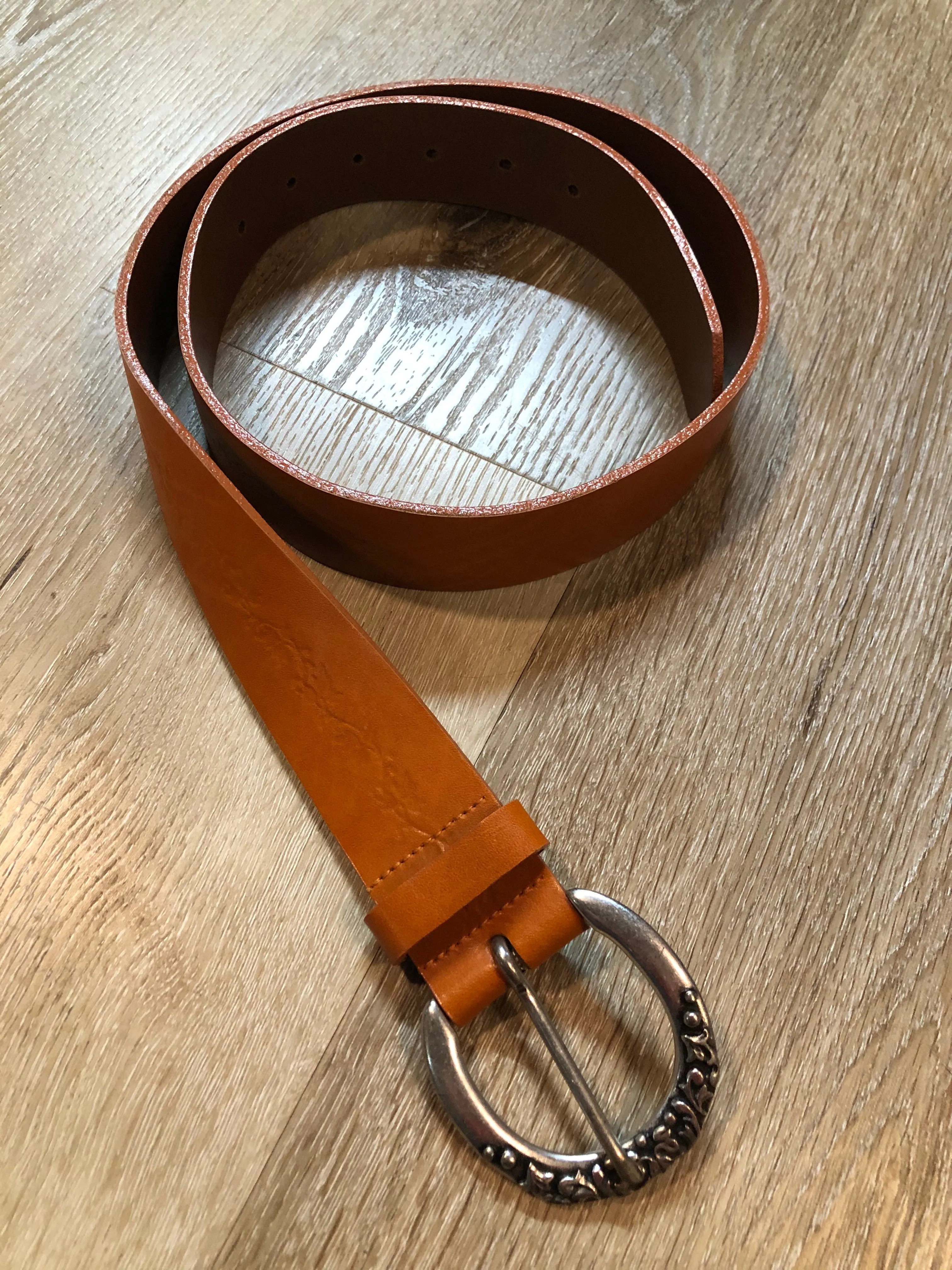 Brown Leather Belt with Floral Tooling, Made in Canada