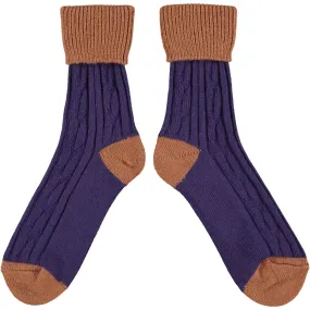 Cashmere Mix Slouch Socks - Purple with Copper (Medium   Large size)