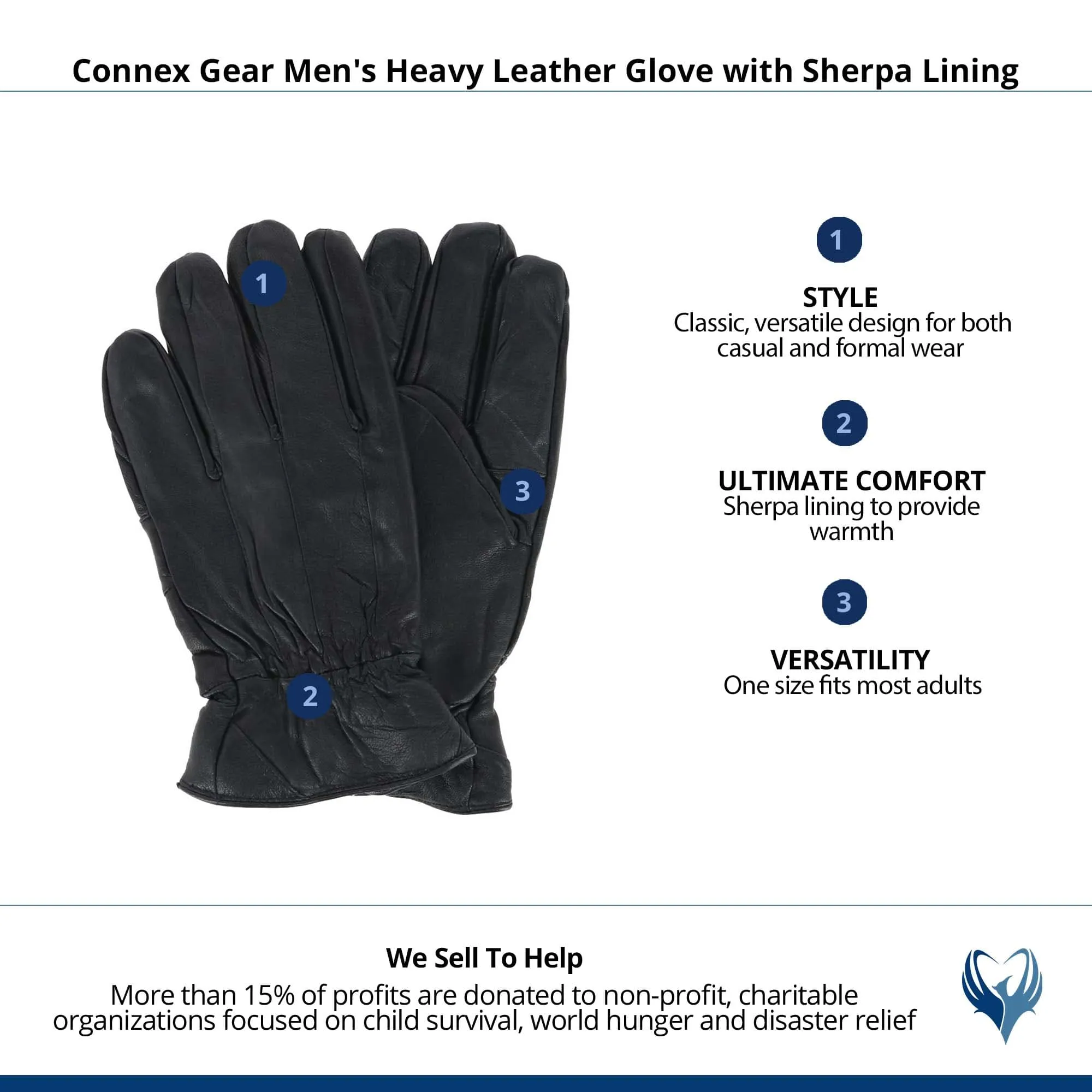 Connex Gear Men's Heavy Leather Glove with Sherpa Lining