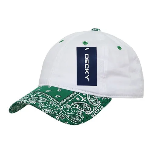 Decky 256 - 6 Panel Low Profile Relaxed Bandanna Bill Dad Hat, Paisley Cap - CASE Pricing