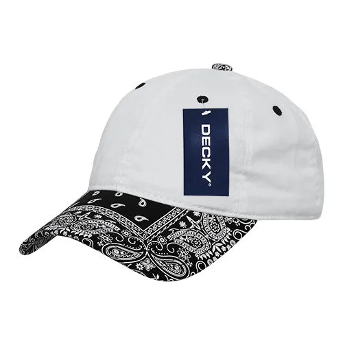 Decky 256 - 6 Panel Low Profile Relaxed Bandanna Bill Dad Hat, Paisley Cap - CASE Pricing