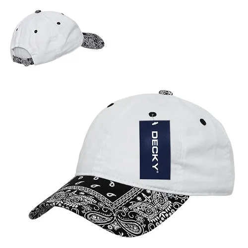 Decky 256 - 6 Panel Low Profile Relaxed Bandanna Bill Dad Hat, Paisley Cap - CASE Pricing