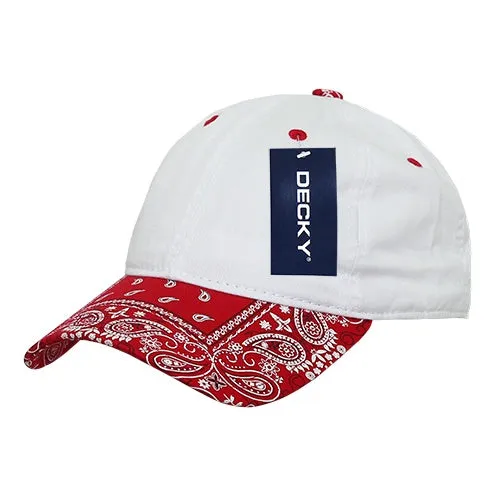 Decky 256 - 6 Panel Low Profile Relaxed Bandanna Bill Dad Hat, Paisley Cap - CASE Pricing