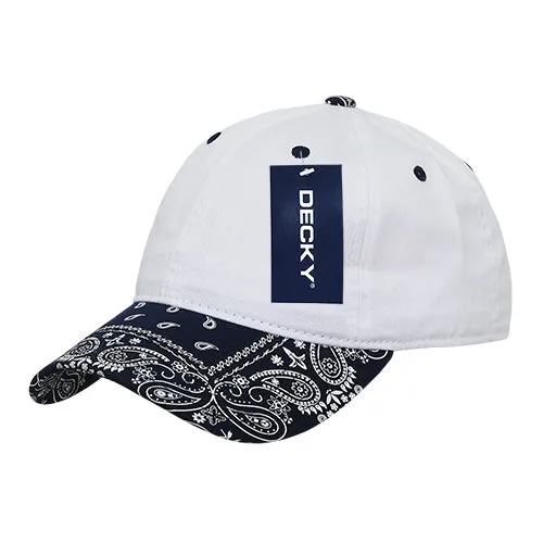 Decky 256 - 6 Panel Low Profile Relaxed Bandanna Bill Dad Hat, Paisley Cap - CASE Pricing