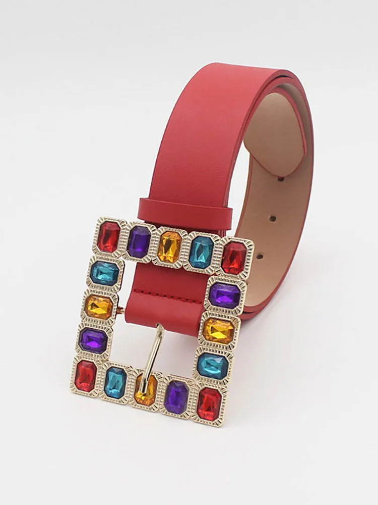 Decorative Buckle Colored Diamonds Waist Belts