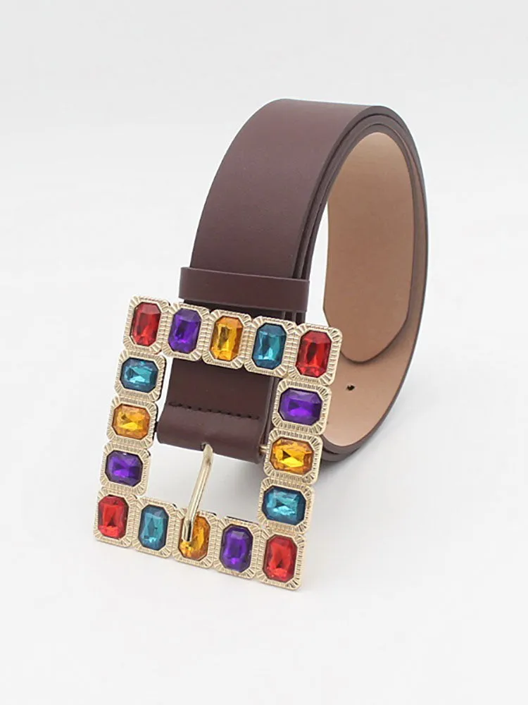 Decorative Buckle Colored Diamonds Waist Belts