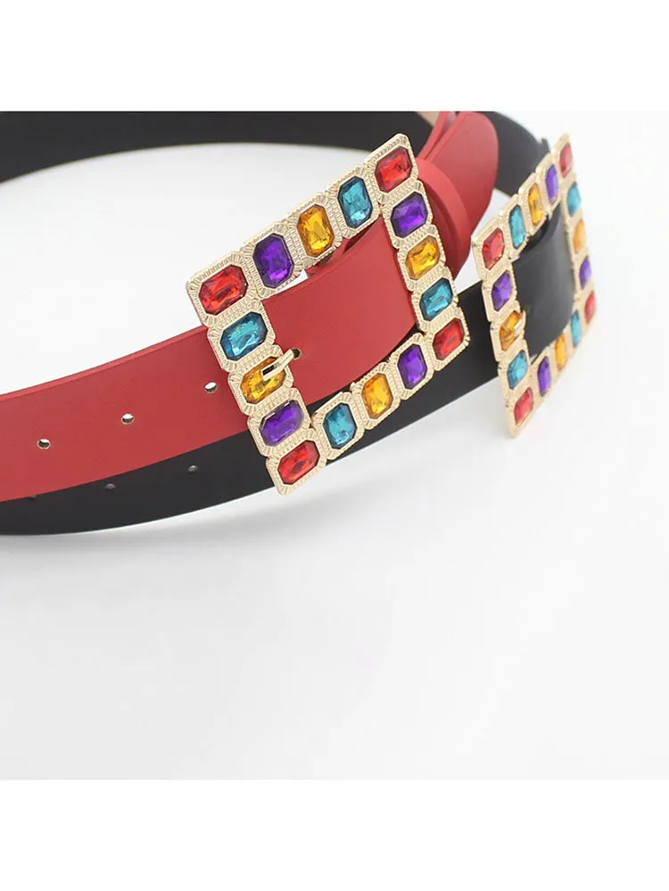 Decorative Buckle Colored Diamonds Waist Belts