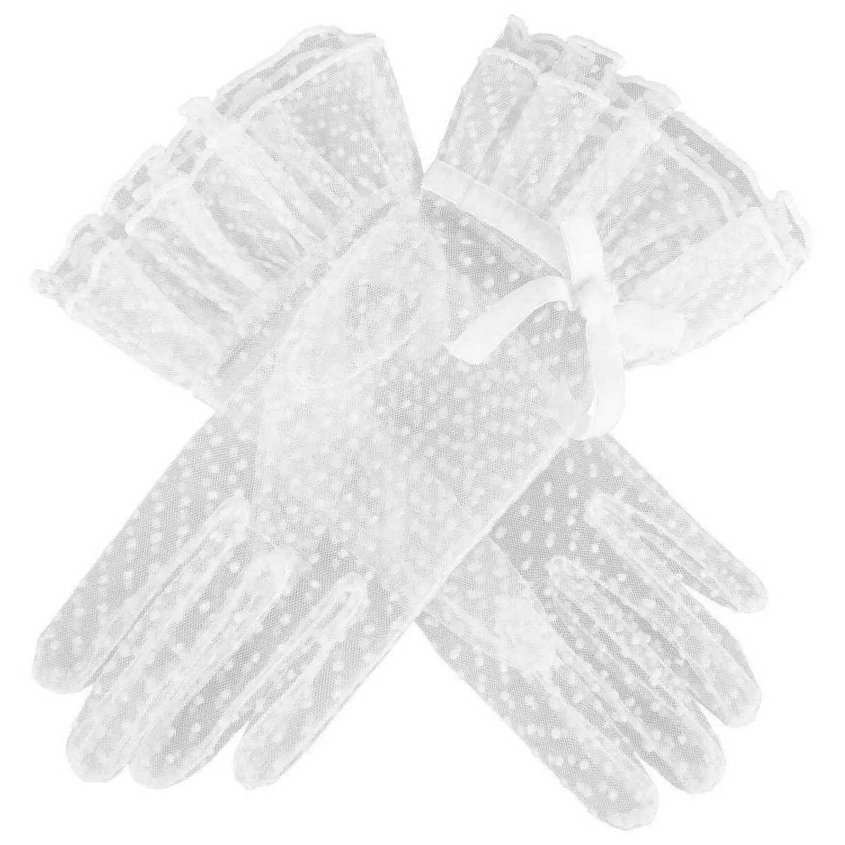 Dents Caroline Double Cuff and Bow Spotty Tulle Gloves - Ivory