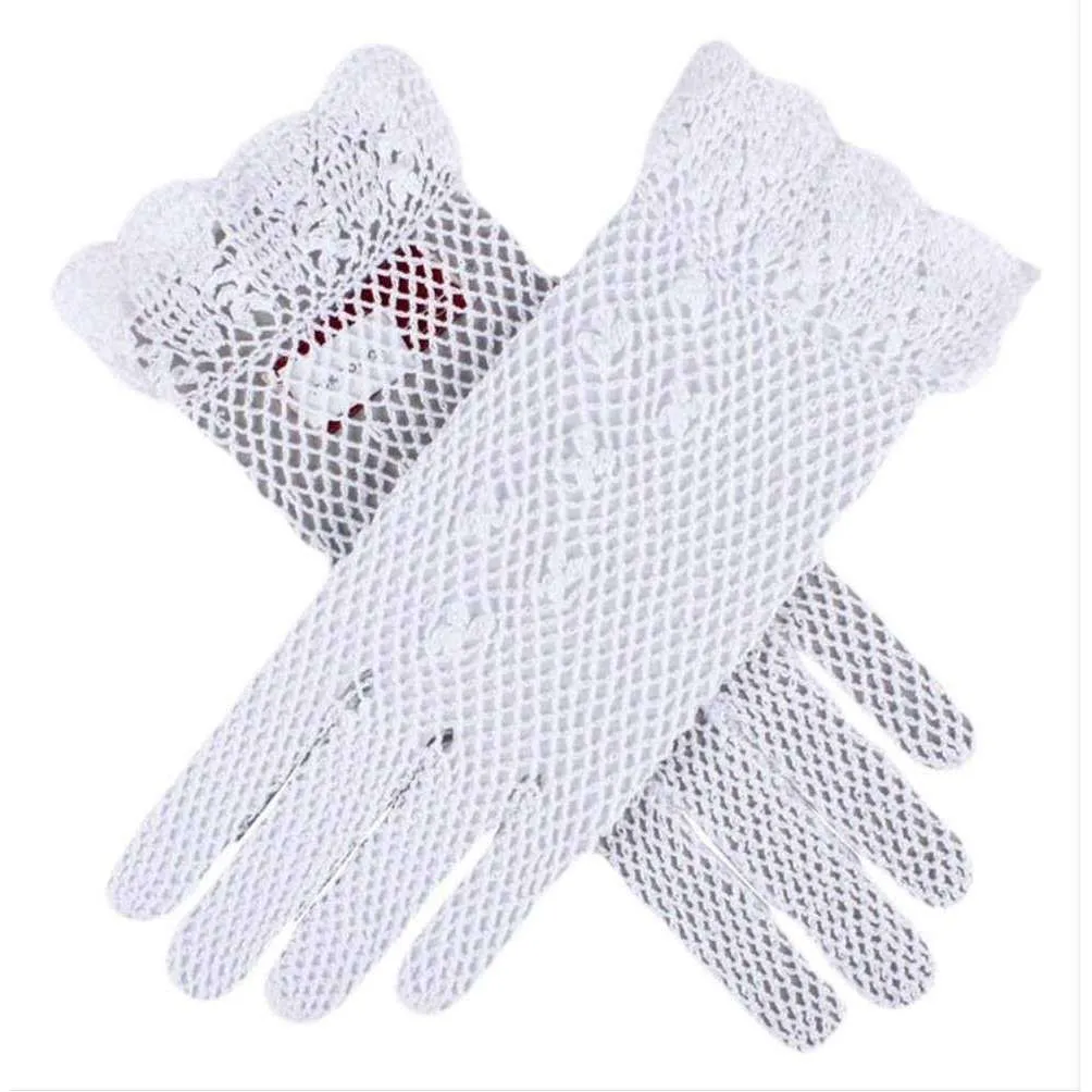 Dents Cotton Crochet Gloves - White