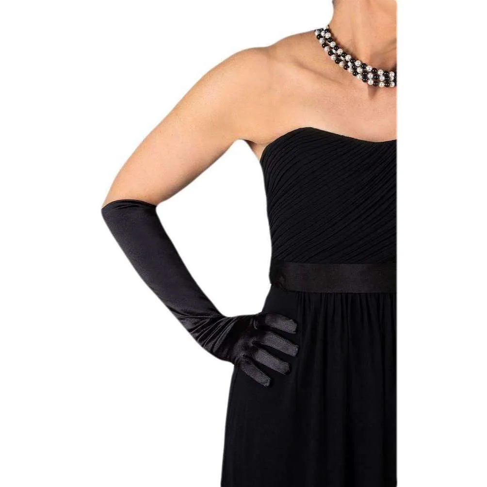 Dents Long Satin Elbow Length Evening Gloves - Black