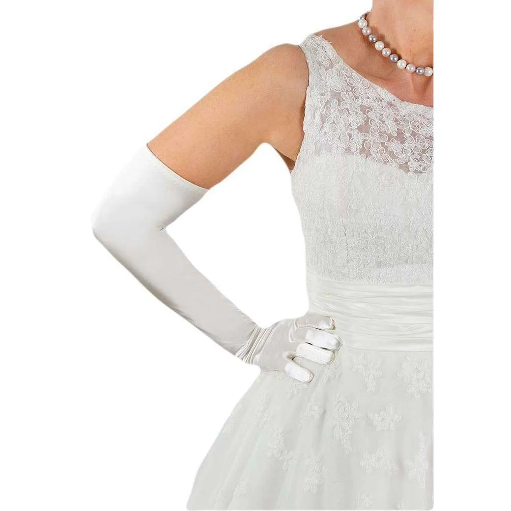 Dents Long Satin Shoulder Length Evening Gloves - Ivory