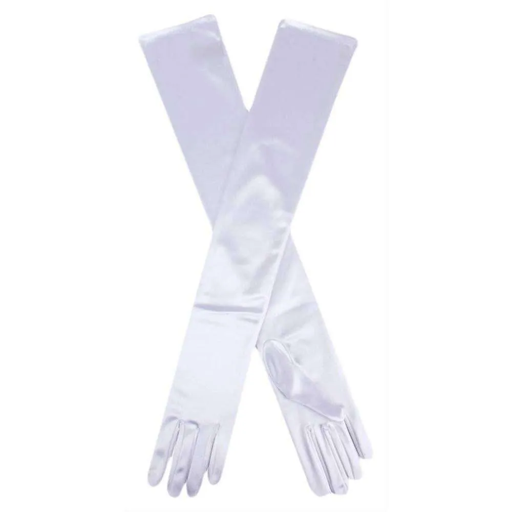 Dents Long Satin Shoulder Length Evening Gloves - White