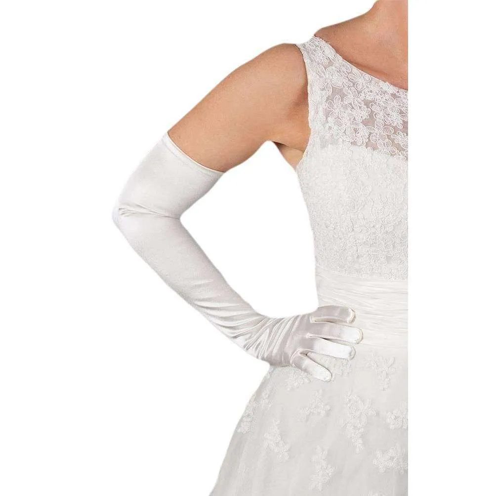 Dents Long Satin Shoulder Length Evening Gloves - White