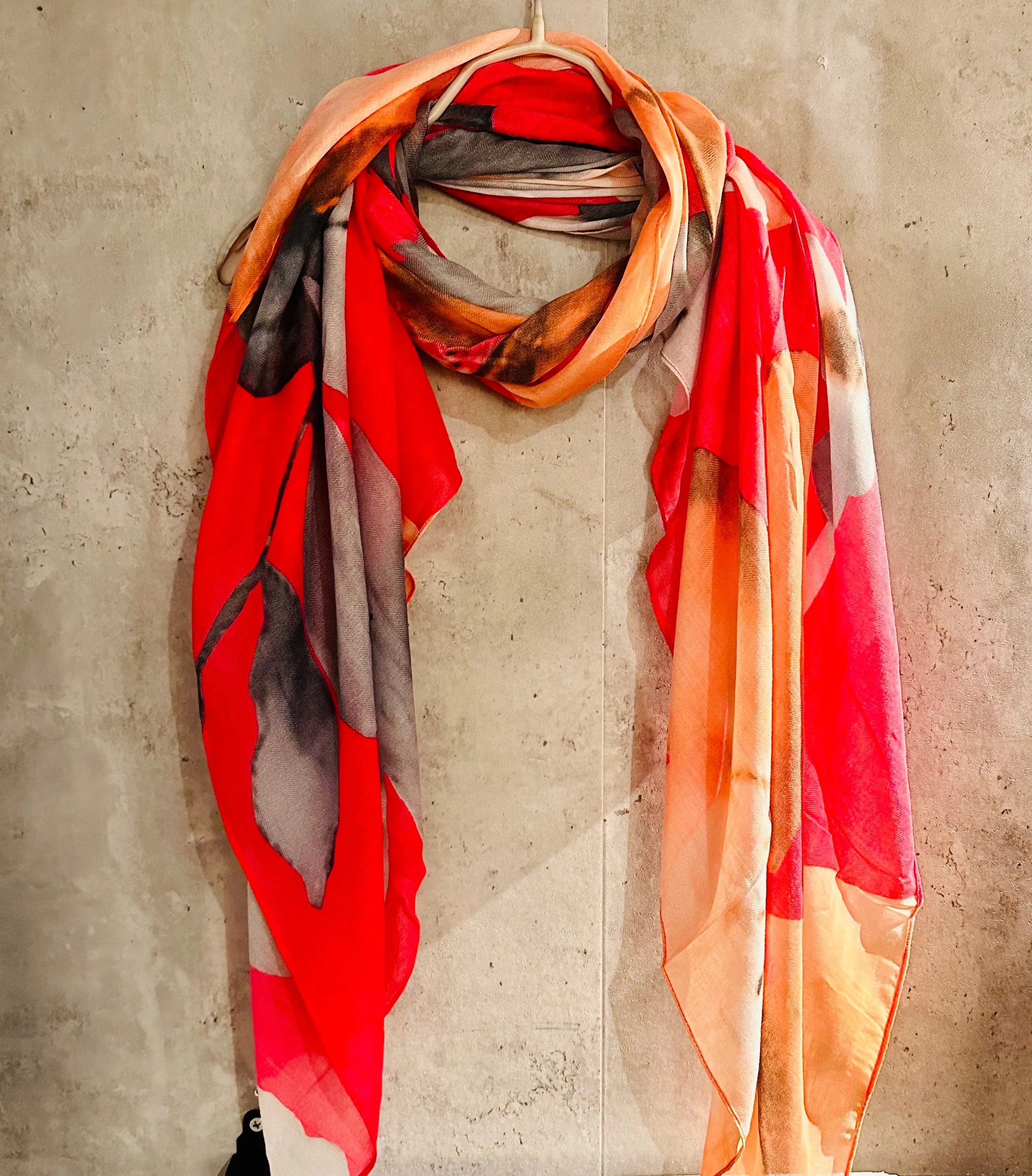 ECO Friendly Scarf Huge Flower Leaf Pink Grey Orange Organic Cotton Scarf