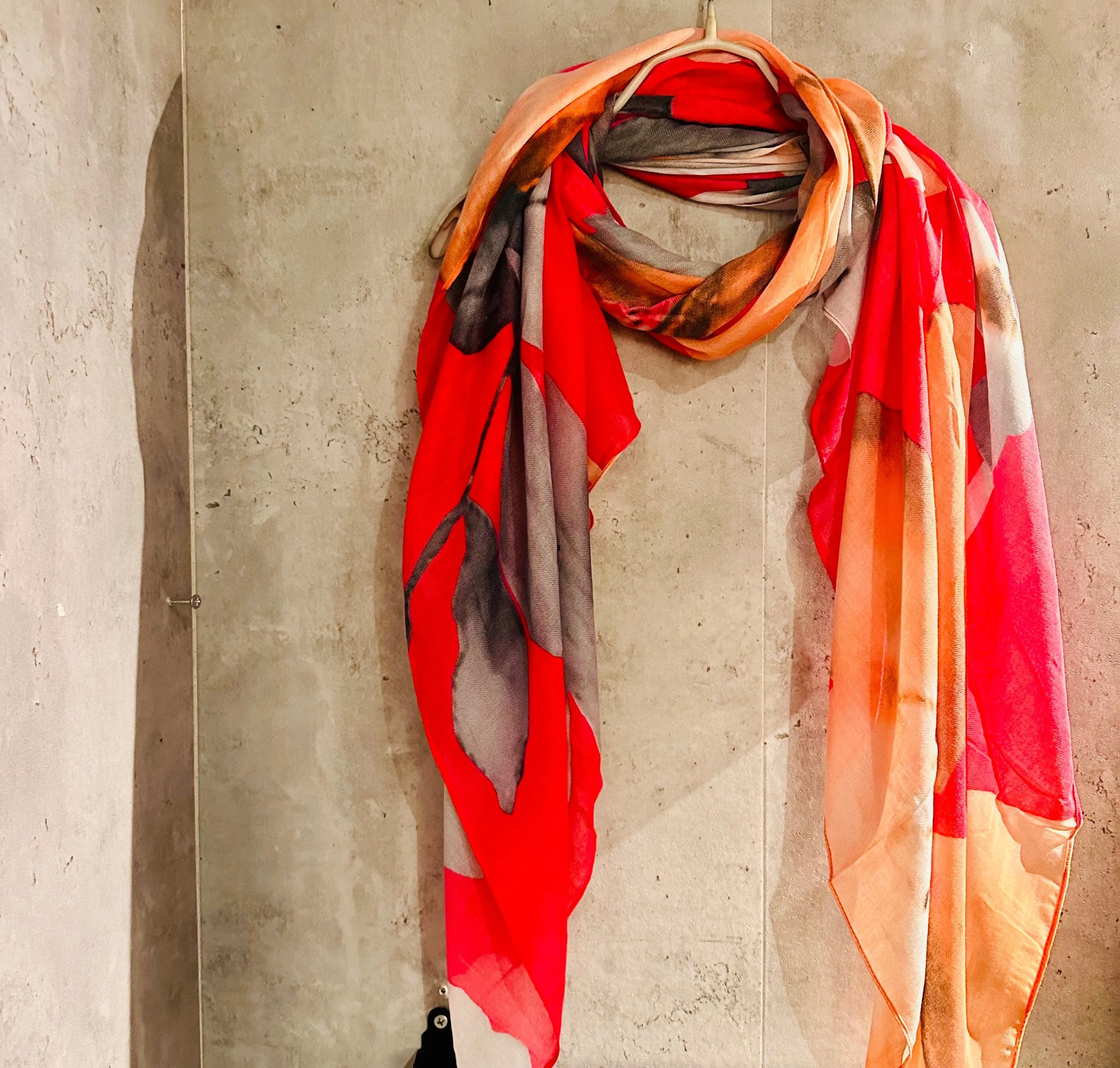 ECO Friendly Scarf Huge Flower Leaf Pink Grey Orange Organic Cotton Scarf