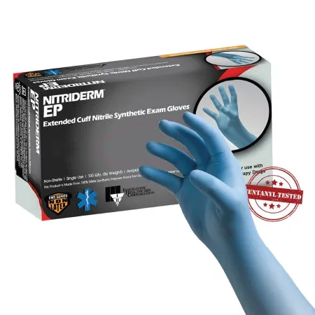 Exam Glove NitriDerm® EP Large NonSterile Nitrile Extended Cuff Length Fully Textured Blue Chemo Tested / Fentanyl Tested - Innovative Healthcare Corp  Mfr# 182300