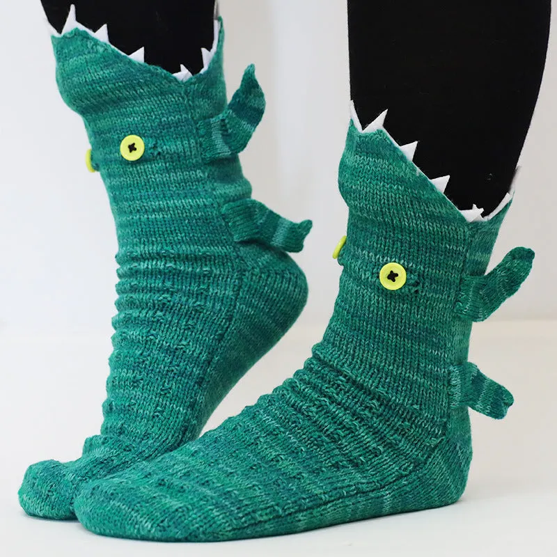 Funny Shark Chameleon Cartoon Socks