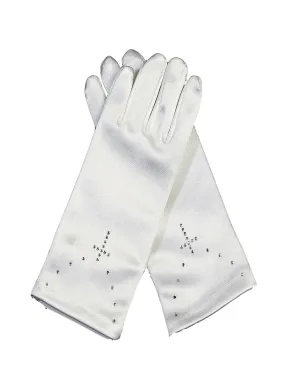 Girls White Short Gloves Rhinestone Cross Communion Size M(4-7)