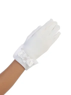 Girls White Wrist Length Satin Organza Cuff Special Occasion Gloves 0-14