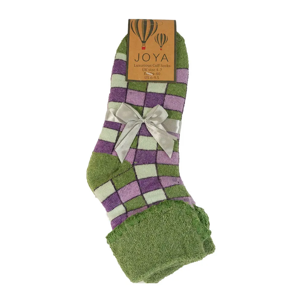 Green Plaid cuff socks with green and cream cream check