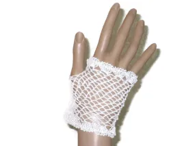 Handmade Crocheted Fingerless Lace Gloves, White