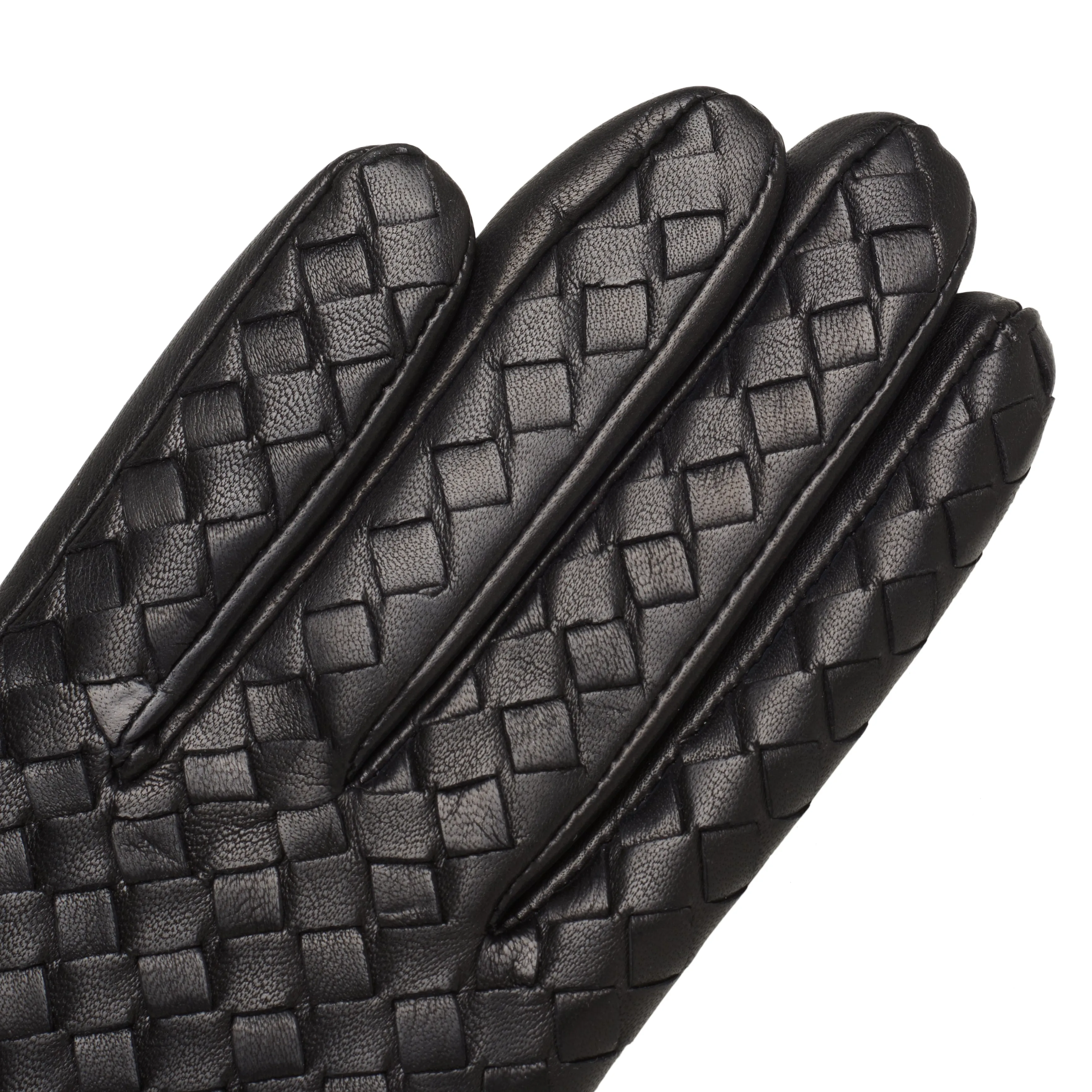 Intrecciato Black Leather Gloves