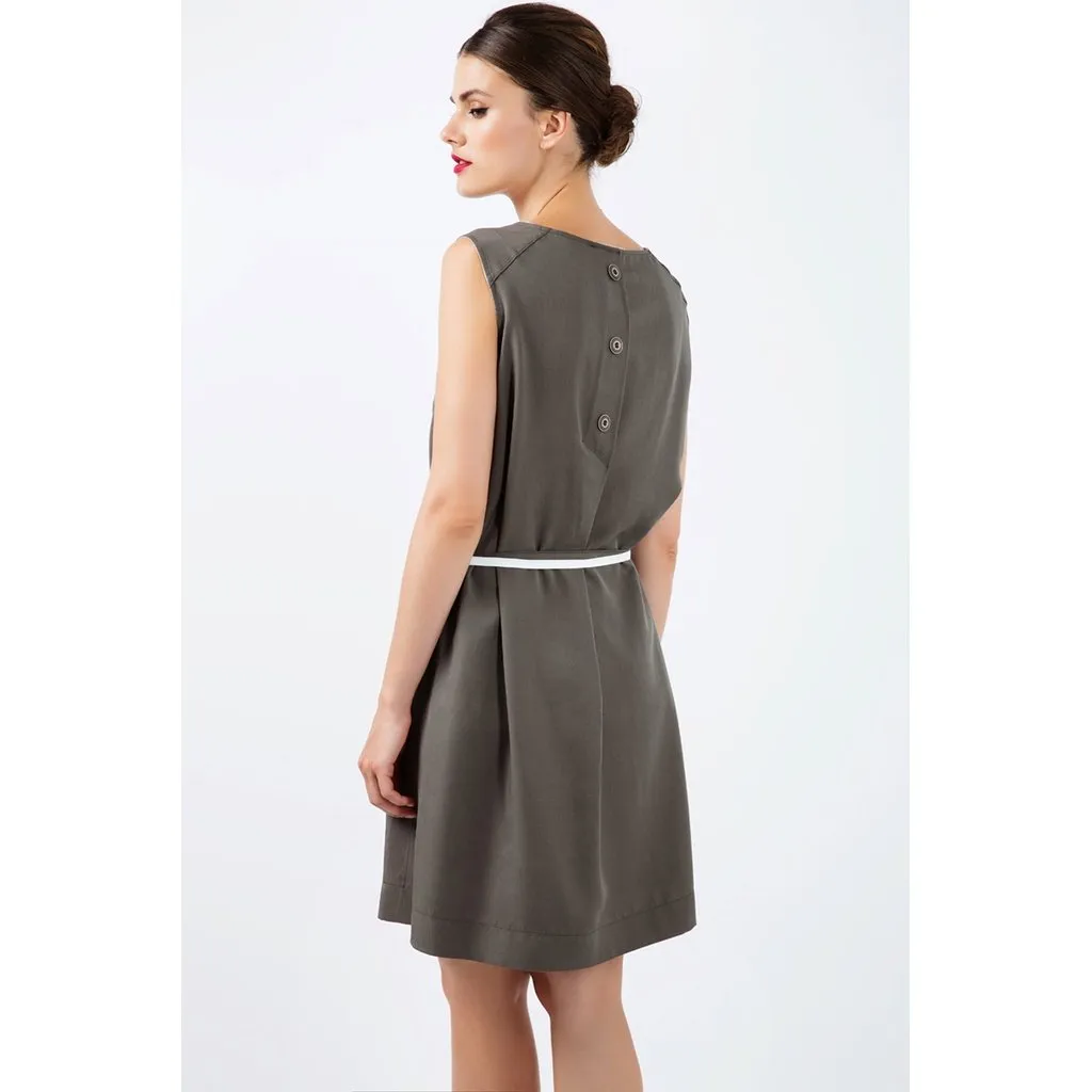 Khaki Colour Straight Dress with Belt