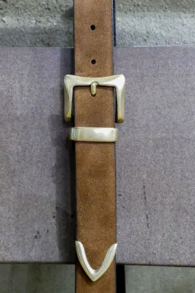 Luti - Type 723/30 Brass Buckle Leather Belt in Burnt Suede