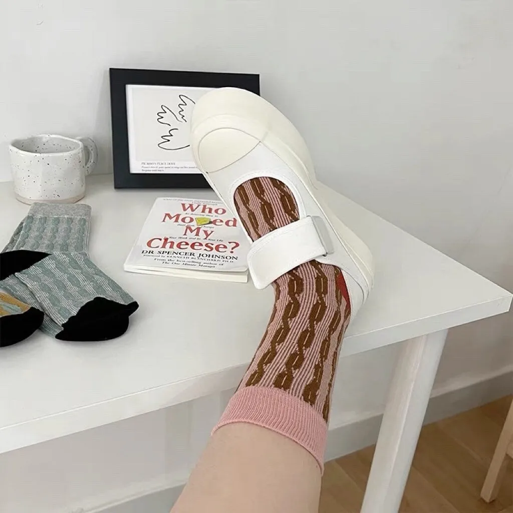 Miss June’s | Women’s | 1 pair cotton socks｜Daily | Textured| Soft | Designed | colorful | Gift Idea | Casual | Stylish | Comfortable