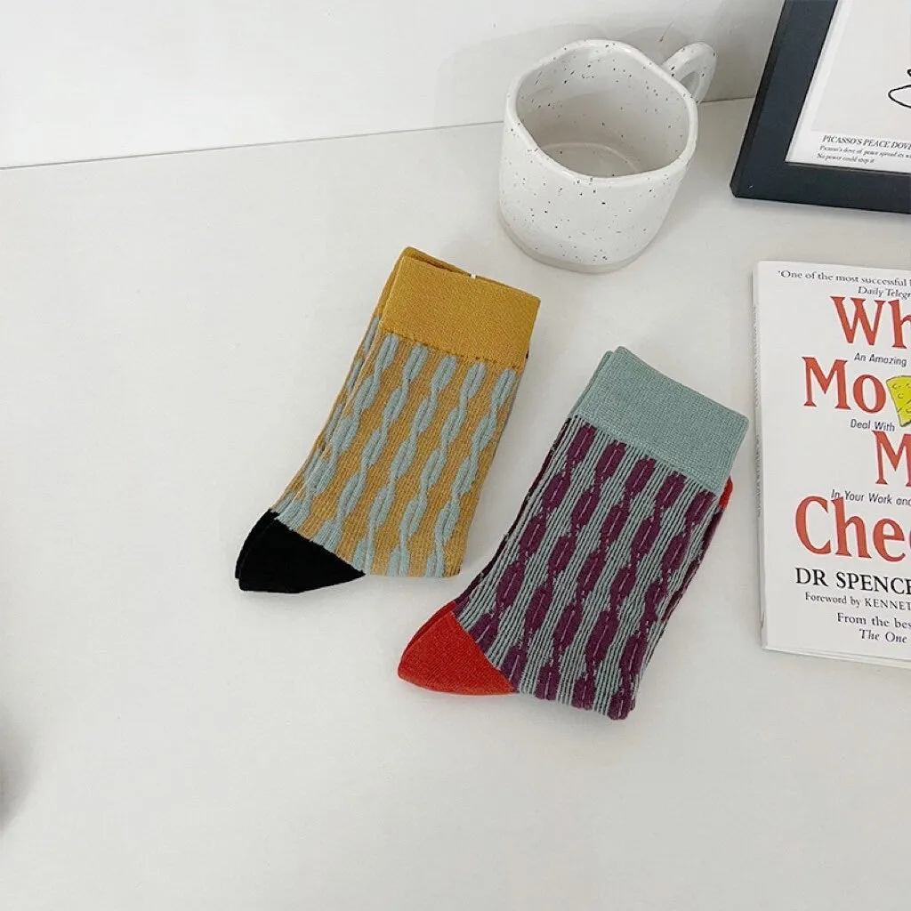 Miss June’s | Women’s | 1 pair cotton socks｜Daily | Textured| Soft | Designed | colorful | Gift Idea | Casual | Stylish | Comfortable