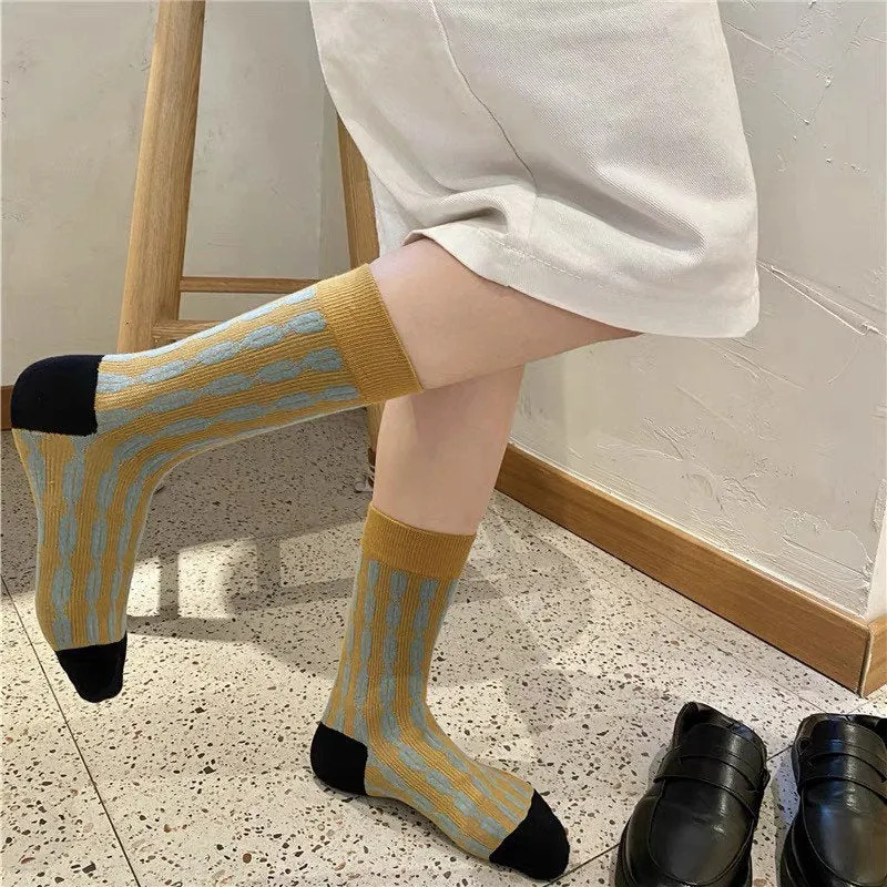 Miss June’s | Women’s | 1 pair cotton socks｜Daily | Textured| Soft | Designed | colorful | Gift Idea | Casual | Stylish | Comfortable