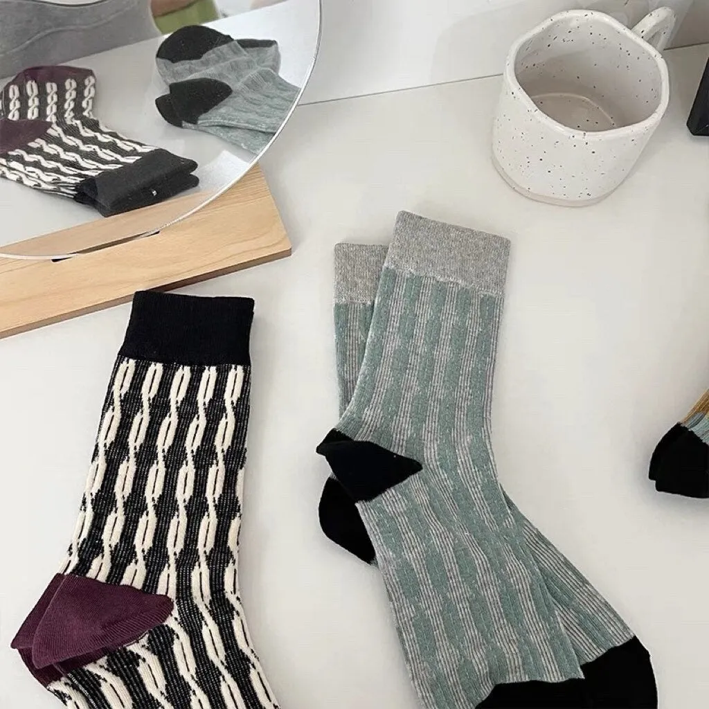 Miss June’s | Women’s | 1 pair cotton socks｜Daily | Textured| Soft | Designed | colorful | Gift Idea | Casual | Stylish | Comfortable