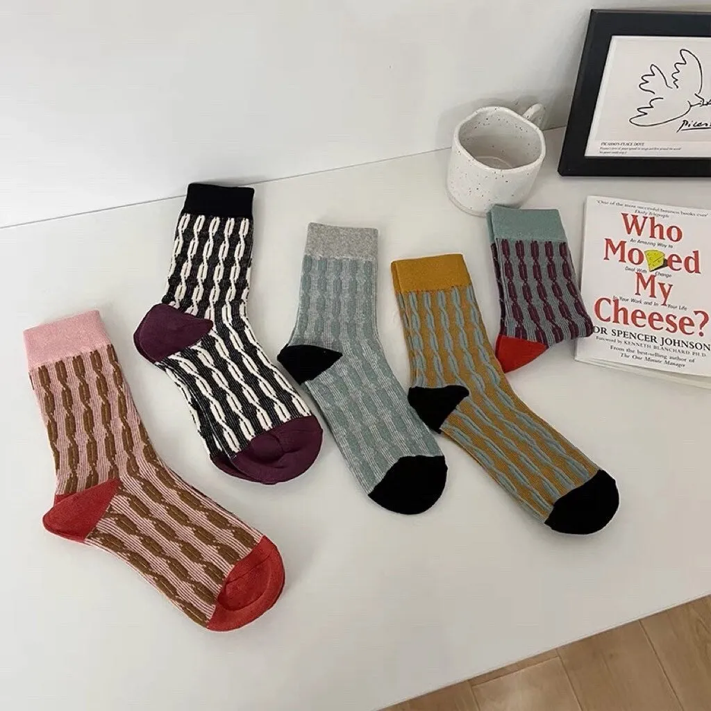 Miss June’s | Women’s | 1 pair cotton socks｜Daily | Textured| Soft | Designed | colorful | Gift Idea | Casual | Stylish | Comfortable