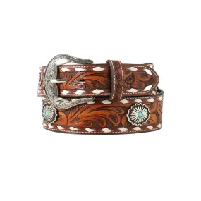 NOCONA LADIES BELT 1 7/8" - 1 1/2" TOOLED BUCK LACING TAN