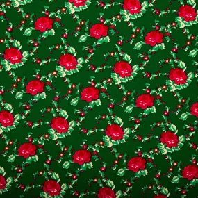 Novelty  Polyester Print - Roses - Green / Red