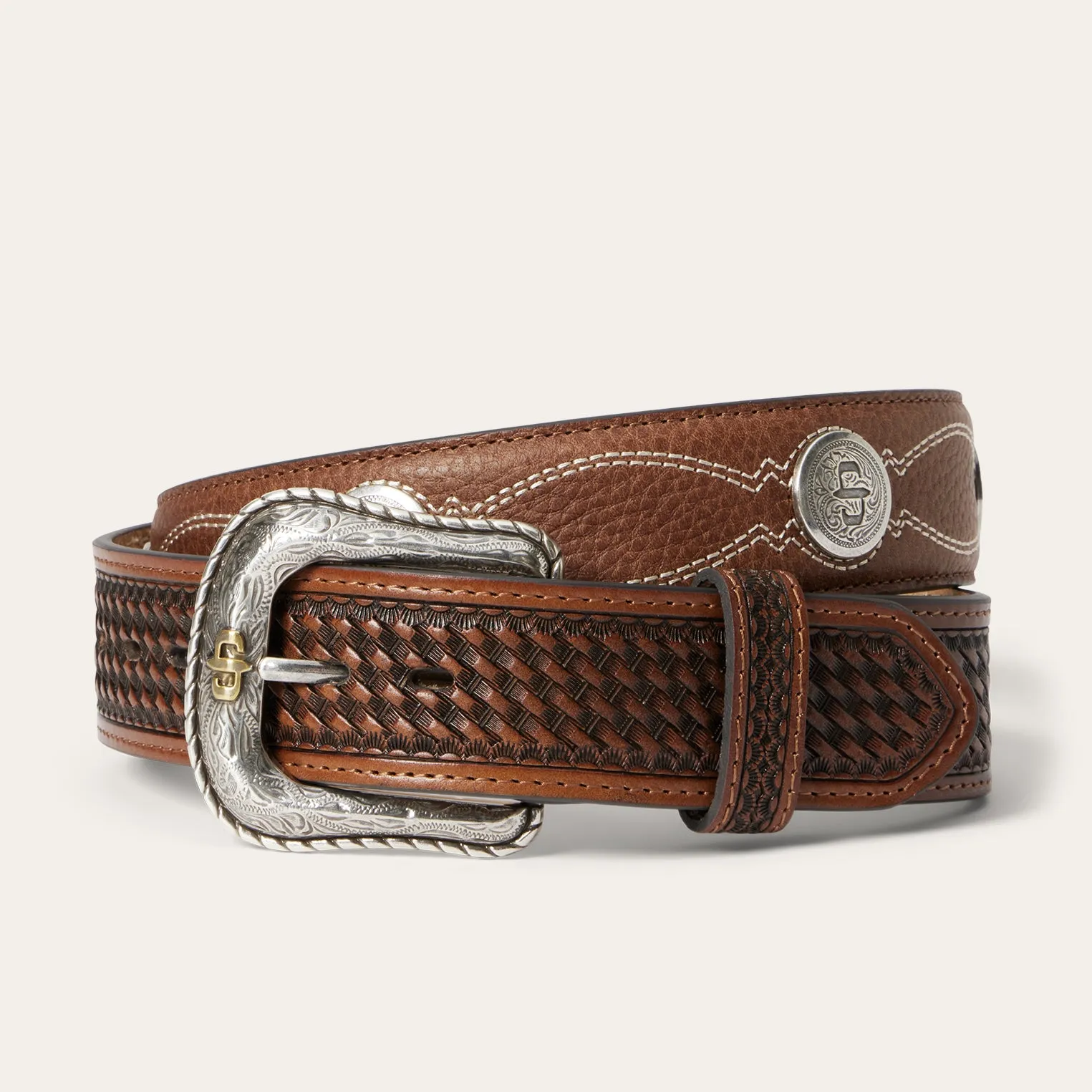 Pebble Leather Basket Weave Tabs Belt