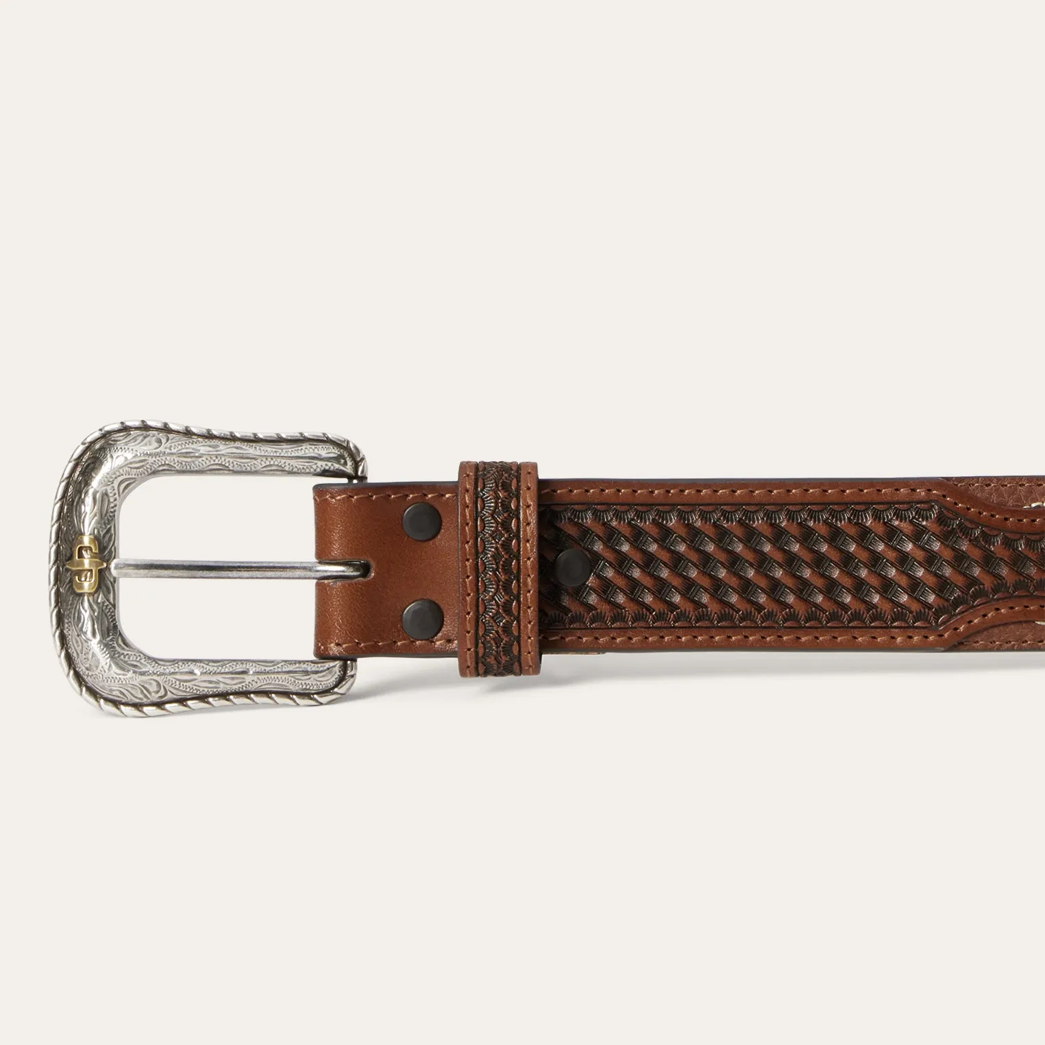 Pebble Leather Basket Weave Tabs Belt